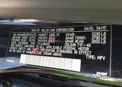 2017 Volvo Xc60 T5 Inscription from USA, damaged, VIN YV440MRU1H2174252